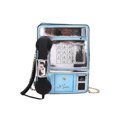 Public Phone Shaped Funny Costume Crossbody Bags - Blue