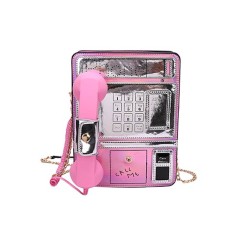 Public Phone Shaped Funny Costume Crossbody Bags - Pink