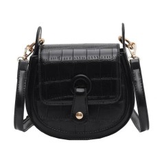 Half Round Crossbody Stone Embossed Autumn Purses Clutches Shoulder Bags - Black