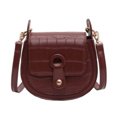 Half Round Crossbody Stone Embossed Autumn Purses Clutches Shoulder Bags - Claret