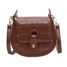 Half Round Crossbody Stone Embossed Autumn Purses Clutches Shoulder Bags - Coffee