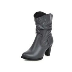 Chunky Heels Round Toe Western Cowboy Pull On Ankle Boots - DimGray