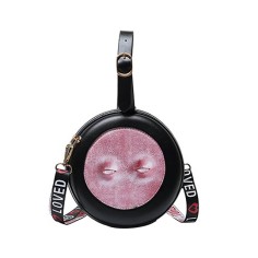 Round Shaped Eyes Printed Shoulder Creepy Bags - Black