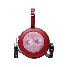 Round Shaped Eyes Printed Shoulder Creepy Bags - Red