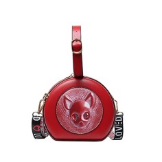 Half Round Shaped Creepy Dog Printed Shoulder Bags - Red