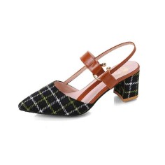 Pointed Toe Low Chunky Heels Office Vintage Shoes - Black