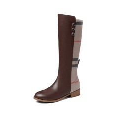 Autumn Style Rivet Decorated Genuine Leather Ankle Boots with Side Zipper - Brown