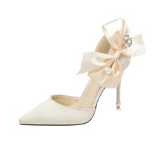 Pointed Toe 4 Inch Stiletto Heels  Wedding Dorsay Pumps Sandals  - Beige