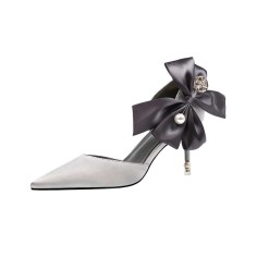 Pointed Toe 3 Inch Stiletto Heels  Wedding Dorsay Pumps Sandals  - Gray