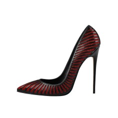 Stiletto Italian Heels Pointed Toe Rhinestones Decorated Pumps - Red
