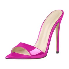 Pointed Open Toe Stiletto Heels Shiny  Slippers Sandals - HotPink  Patent