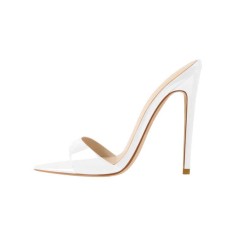 Italian Heel Peep Toe Patent Slip On Summer Sandals - Silver