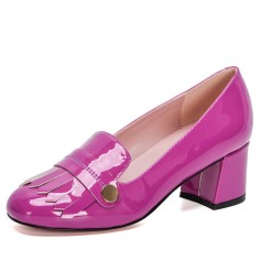 Square Toe Chunky Heels Cambridge Style Pumps - Purple