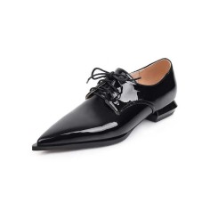 Pointed Toe Western Lace Up Loafer Oxford Shoes - Black