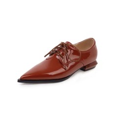 Pointed Toe Western Lace Up Loafer Oxford Shoes - Brown