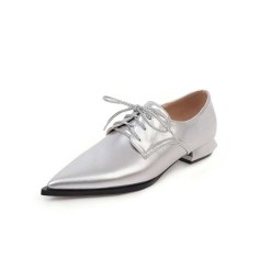 Pointed Toe Western Lace Up Loafer Oxford Shoes - Silver