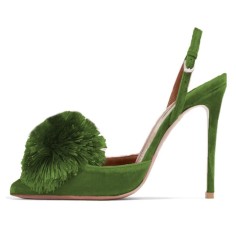 Pointed Toe Pom Poms Stiletto Heels Slingback Sandals Pumps - Green