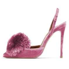 Pointed Toe Pom Poms Stiletto Heels Slingback Sandals Pumps - Purple