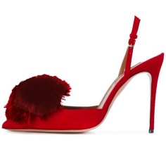 Pointed Toe Pom Poms Stiletto Heels Slingback Sandals Pumps - Red