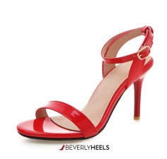 Ankle Straps Peep Toe Stiletto Heels  Pumps - Red