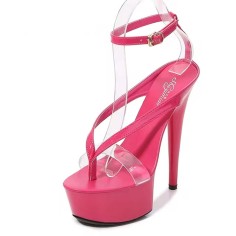 Open Toe Ankle Buckle Straps Platforms 5 inch Stiletto Heels Platforms Sandals - HotPink Patent