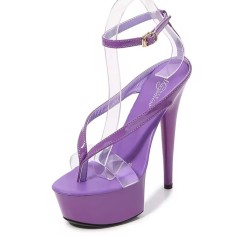 Open Toe Ankle Buckle Straps Platforms 5 inch Stiletto Heels Platforms Sandals - Purple Patent