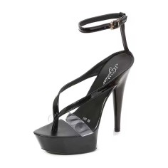 Open Toe Ankle Buckle Straps Platforms 4 inch Stiletto Heels Platforms Sandals - Black Patent