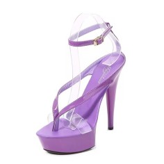 Open Toe Ankle Buckle Straps Platforms 4 inch Stiletto Heels Platforms Sandals - Purple Patent