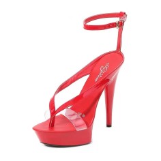 Open Toe Ankle Buckle Straps Platforms 4 inch Stiletto Heels Platforms Sandals - Red Patent