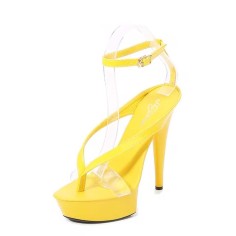 Open Toe Ankle Buckle Straps Platforms 4 inch Stiletto Heels Platforms Sandals - Yellow Patent