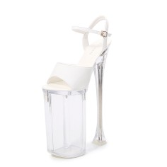 Peep Toe Strange Slim Pointed Ultra Heels Ankle Buckle Straps LED Light Pumps - White