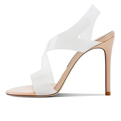 Peep Toe Stiletto Heels Transparent Fashion Style Sandals Slippers - Tan