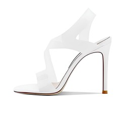 Peep Toe Stiletto Heels Transparent Fashion Style Sandals Slippers - White