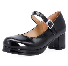 Medium Heels Platform Pumps Mary Janes Strap Sandals - Black