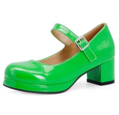 Medium Heels Platform Pumps Mary Janes Strap Sandals - Green