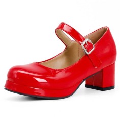 Medium Heels Platform Pumps Mary Janes Strap Sandals - Red