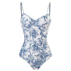 Hot Summer Beach Cover Ups Mayokini Flowers Swimsuits - Light Blue White
