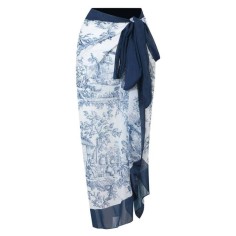 Hot Summer Beach Cover Ups Mayokini Flowers Swimsuits - Light Blue White