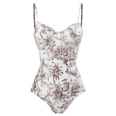 Hot Summer Beach Cover Ups Mayokini Flowers Swimsuits - Brown White
