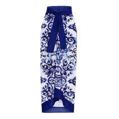 Hot Summer Beach Cover Ups Mayokini Flowers Swimsuits - Blue White
