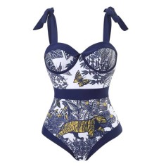 Hot Summer Beach Cover Ups Mayokini Flowers Swimsuits - Navy White