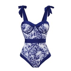 Hot Summer Beach Cover Ups Mayokini Flowers Swimsuits - Blue White