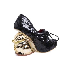 Round Toe Fantasy Bambi Deer Heels Lace Up Party Pumps - Black