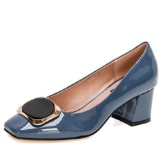 Square Toe Chunky Heels Vintage Pumps - LightBlue