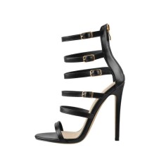 Italian Heels  Ankle Wrap Cross Straps Peep Toe Matte Sandals - Black