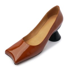 Strange Toe Block Strange Shaped Conic Heels Vintage Style Pumps - Brown Patent