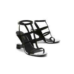 Peep Toe Retrofuturistic Metal Strange Heels Ankle T-Straps Sandals - Black