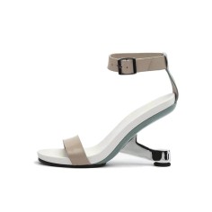 Peep Toe Retrofuturistic Metal Strange Heels Ankle Straps Sandals - Apricot