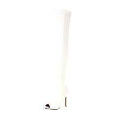 Peep Toe Stiletto Heels Thigh Thigh Over The Knee Boots - White Patent