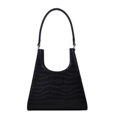 French Style Vintage Crocodile Embossed Crescent Armpit Handbags Bags - Black